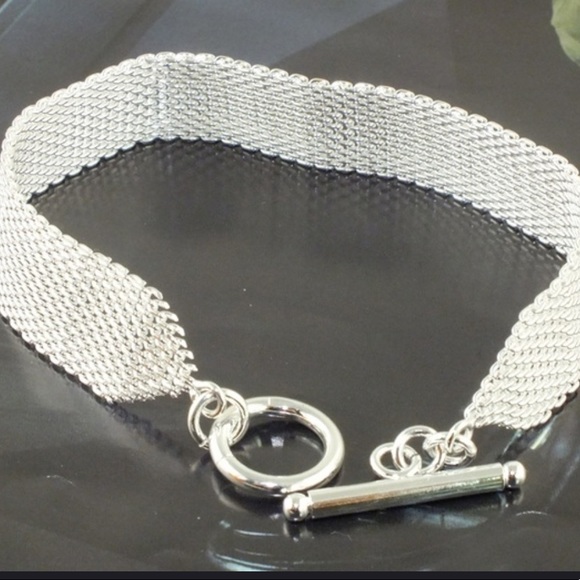 Jewelry - Wide 925 Silver Mesh Toggle Bracelet